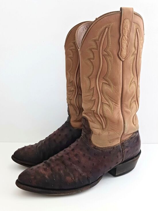 Nocona Full Quill Ostrich Exotic Western Boot Brown/Camel Leather 10D Made USA main image 15